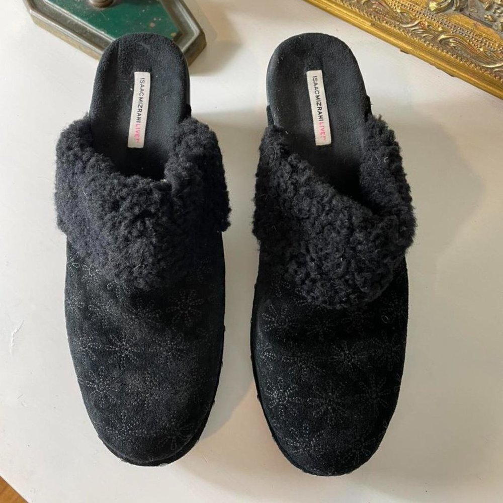 Isaac Mizrachi Black Shearling Clog Mule - Picture 6 of 6